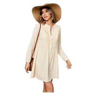 NWT R.Vivimos Tunic Dress Linen Buttons Long Sleeve Mini Ecru Beige Size Medium